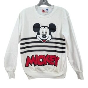 Vintage 90s Disneyland Mickey Mouse Crewneck Sweater 3D Eyes Small Cotton Rare‎